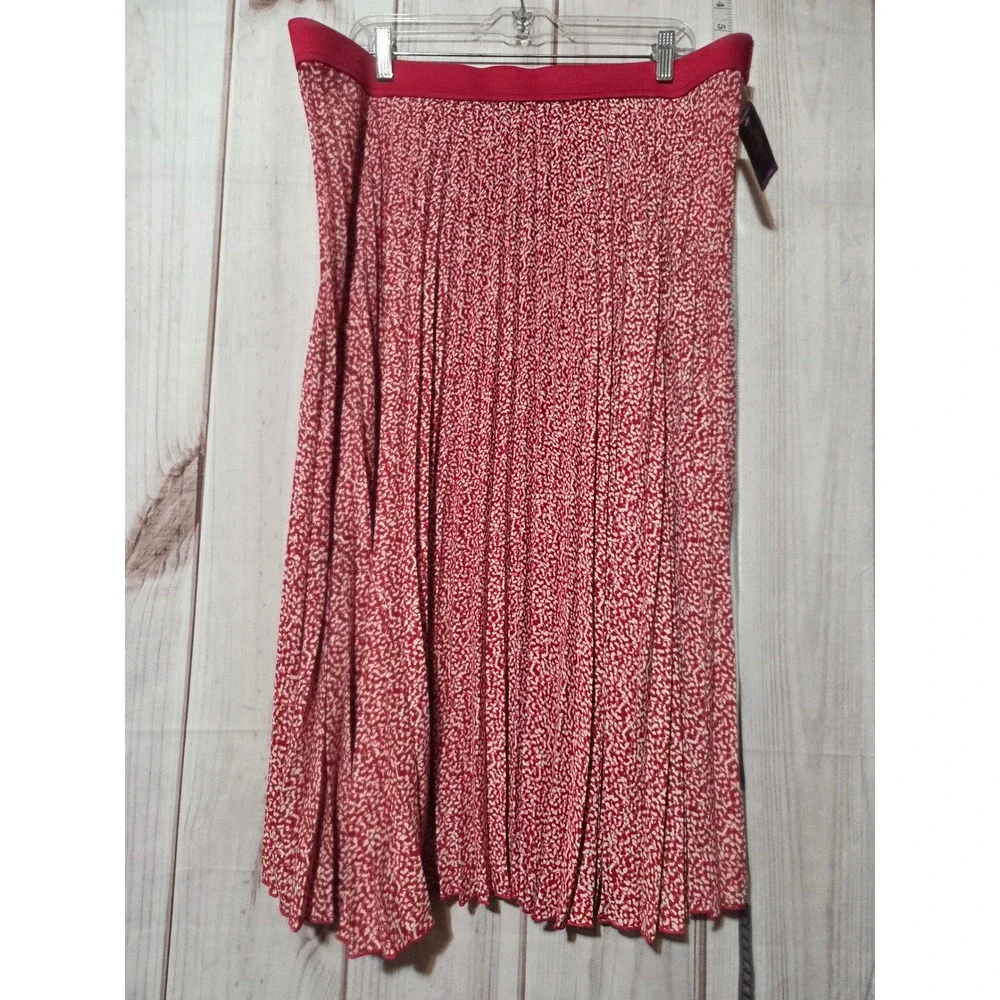 Vince Camuto XXLarge‎ Red White Floral Pleated Midi Skirt Chiffon